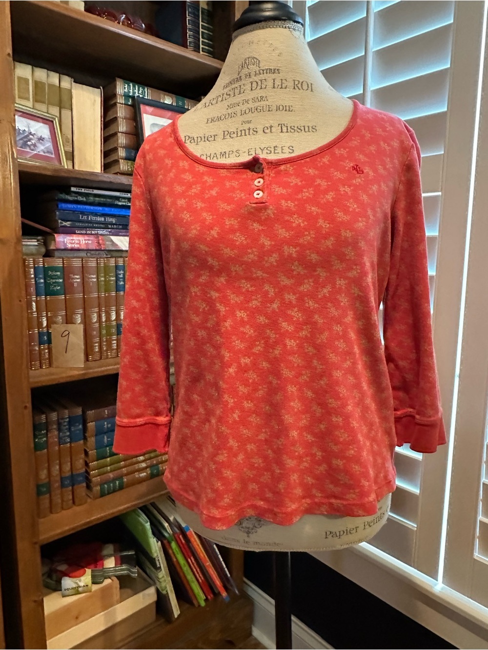 Lauren Ralph Lauren Coral Pink Printed Long-Sleeve Henley